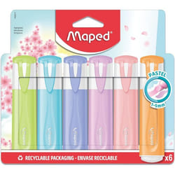 Maped - 6 Surligneurs FluoPeps Classic Pastel - Pointe Biseautée - Couleurs Pastel