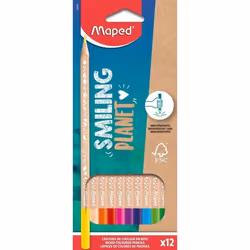 Crayons de Couleur - Maped - Smiling Planet - Bois Naturel FSC - 12 Crayons - Mine Résistante