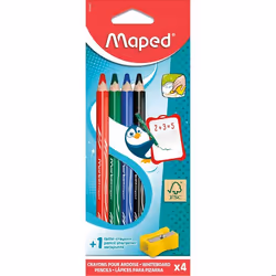 4 Crayons de Couleur pour Ardoise Blanche Effaçables à Sec Taille-Crayons - Maped - Mine Grasse Bois FSC - Bleu Noir Vert