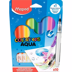 Feutres de coloriage - Maped - Aqua ColorPeps - 10 Couleurs Éclatantes - Pinceau à Réserve dEau - Mixte
