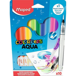 Feutres de coloriage - Maped - Aqua ColorPeps - 10 Couleurs Éclatantes - Pinceau à Réserve dEau - Mixte