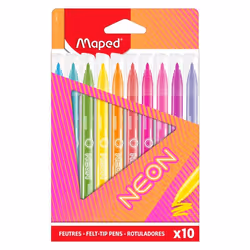 Feutres de Coloriage effet NEON - Maped - Boîte de 10 Feutres NEON Fournitures Scolaires et Dessin