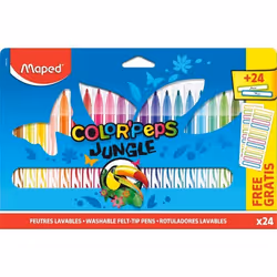 Maped - 24 Feutres Jungle Color’Peps - 24 Étiquettes Prénom offertes - Lavables et Résistants au Séchage - Pointe Moyenne Blo ...