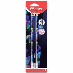 Maped - 6 Crayons Graphite HB2 DEEPSEA PARADISE - Embout Gomme - Crayons à Papier avec une Forme Triangulaire Ergonomique
