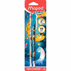 Maped - 2 Crayons Graphite HB Jungle Fever - Embout gomme + 1 Guide-Doigts