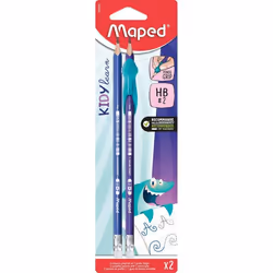 Crayons Graphite - Maped - KIDY LEARN - 2 HB2 + Guide-doigts Requin - Idéal dès 3 ans - Couleurs Vives