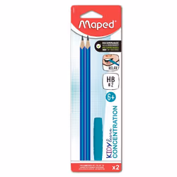 2 Crayons à Papier Mine HB2 Kidy Learn Concentration - Maped - Embout Relaxant et Corps Texturé avec Grip
