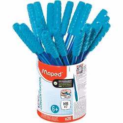 20 Crayons Graphite Mine HB2 Kidy Learn Concentration - Maped - Embout Relaxant à Mâcher et Corps Texturé avec Grip