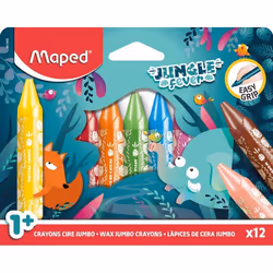 Crayons de Cire - Maped - Jungle Fever - 12 Crayons - Couleurs Éclatantes - Protection en Papier