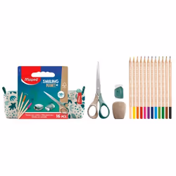 Trousse Scolaire en Tissu Smiling Planet - Maped - Avec 12 Crayons de couleur FSC + 1 Ciseaux 16cm + 1 Taille-Crayons + 1 Gom ...