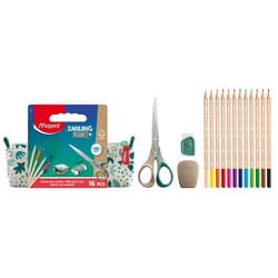 Trousse Scolaire en Tissu Smiling Planet - Maped - Avec 12 Crayons de couleur FSC + 1 Ciseaux 16cm + 1 Taille-Crayons + 1 Gomme