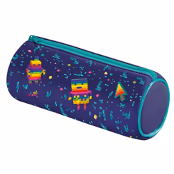 Maped - Trousse Ronde PIXEL PARTY - Trousse Scolaire Anti-Déchirures en Néoprène - Tissu Doux - Bleu