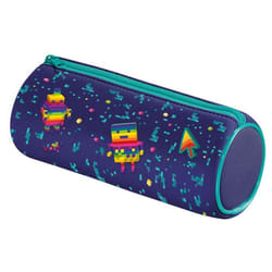 Maped - Trousse Ronde PIXEL PARTY - Trousse Scolaire Anti-Déchirures en Néoprène - Tissu Doux - Bleu