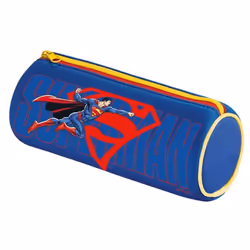 Trousse Scolaire Ronde Superman - Maped - Tissu Doux Anti-Déchirures - 21 cm x 6 cm - Bleu