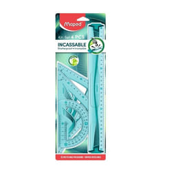 Maped-Kit de Traçage Incassable 4 pièces-Règle 30 cm + Équerre 60° / 21 cm + Équerre 45°/21 cm + Rapporteur 180° Base 12 cm - Bleu