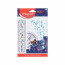 Mini Kit de traçage 3 pièces Incassable - Maped - Outils Géométrie - Règle 15cm Equerre 60° Rapporteur 180°