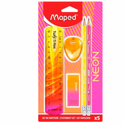 Set de Fournitures Scolaires Neon - Maped - Kit Rentrée Tendance - Règle 15cm 2 Crayons à Papier Taille-Crayons Gomme Bi-Coul ...