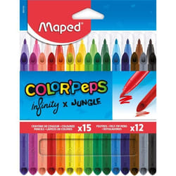 Pack 15 Crayons de couleur Infinity + 12 Feutres Lavables et Résistants au séchage - Maped - Pointe Feutres moyenne bloquée