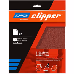 Découvrez la Feuille de toile abrasive super flexible - grain 80 - 230x280 mm - liasse de 5 pcs NORTON - 66261118247, un outi ...