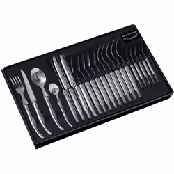 LAGUIOLE L7550C - Ménagère 24 pièces - Coffret vitrine carton - Manche tout Inox - Pleine soie - Acier Inoxydable