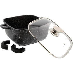 Faitout carré 24 x 24 cm Façon pierre + couvercle verre + 2 Maniques silicone - PRADEL EXCELLENCE - PREMIUM - Compatible tous