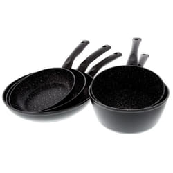 Set 5 pièces cuisson 3 poêles Ø 20 24 28 cm + 2 casseroles Ø 18 20 cm - PRADEL EXCELLENCE - Compatible tous feux. Manches