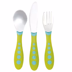 Tigex Set de 3 couverts inox, Vert, Acier inoxydable, 12 mois, Acier inoxydable