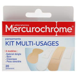 Mercurochrome Kit Multi-Usages 20 Pansements 4 Modèles