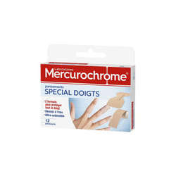 Mercurochrome Pansements Premier Soin - Spécial Doigts, 2 Tailles pour une Protection Optimale, Boîte de 12 Pansements