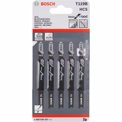 Bosch Lames de scie sauteuse T 119 B Basic for Wood, Lames de scie sauteuse, Contre-plaqué, Bois tendre, Acier fin au carbone ...