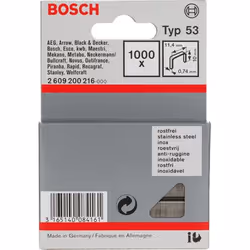Bosch Agrafes à fil fin type 53 :, Pack d'agrafes, 1 cm, Fixation, 1,14 cm, 1000 agrafes, Acier inoxydable