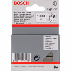 Bosch Agrafes à fil fin type 53 :, Pack d'agrafes, 1,4 cm, 1,14 cm, 1000 agrafes, Acier inoxydable, Carton