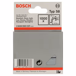 Bosch 2 609 200 237, Pack d'agrafes, 1,2 cm, Fixation, 1000 agrafes, Acier inoxydable, Carton, Bois