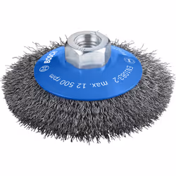 Bosch Brosses coniques à fils ondulés Clean for Metal, Brosse de pré-polissage, 12500 tr/min, 10 cm, 0,3 mm, Bleu, Métal