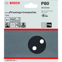 Bosch - F355 Papier de verre composite, diamètre 115 mm, grain 80, 5 pièces 2608605558