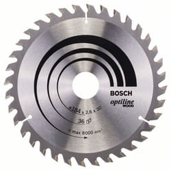Lame de scie Bosch OPTILINE WOOD; 184x2,6x30,0 mm; Z36; 15°