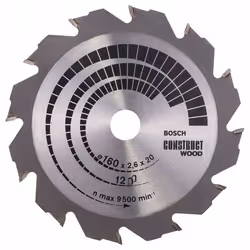 Lame de scie Bosch CONSTRUCT WOOD; 160x2,6x20,0 mm; Z12; 12°