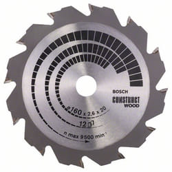 Lame de scie Bosch CONSTRUCT WOOD; 160x2,6x20,0 mm; Z12; 12°