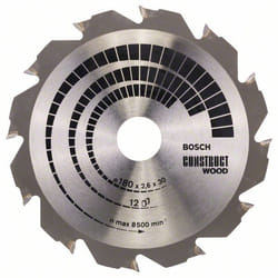 Lame de scie Bosch CONSTRUCT WOOD; 180x2,6x30,0 mm; Z12; 12°