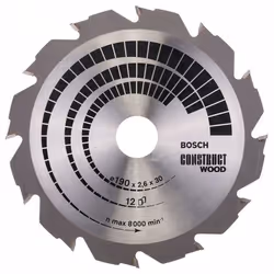 Lame de scie Bosch CONSTRUCT WOOD; 190x2,6x30,0 mm; Z12; 12°
