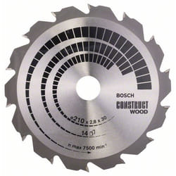 Lame de scie Bosch CONSTRUCT WOOD; 210x2,8x30,0 mm; Z14; 12°
