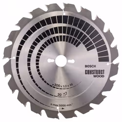 Lame de scie Bosch CONSTRUCT WOOD; 300x3,2x30,0 mm; Z20; 15°