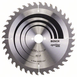 Lame de scie Bosch OPTILINE WOOD; 250x3,2x30,0 mm; Z40; 15°