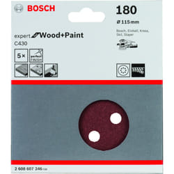 Feuilles abrasives pour bois expert excentrique : 115mm 8P. G180x5 Bosch 2608607246