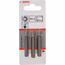 Bosch Embout de vissage qualité extra-dure, 3 pièce(s), Cruciforme, PZ 1, Acier, 51 mm, 25,4 / 4 mm (1 / 4")