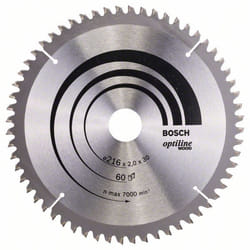 Lame de scie Bosch OPTILINE WOOD; 216x2x30,0 mm; Z60; -5°