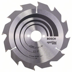 Lame de scie Bosch OPTILINE WOOD; 190x2,6x30,0 mm; Z12; 15°
