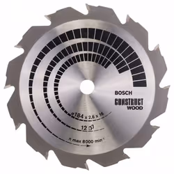 Lame de scie Bosch CONSTRUCT WOOD; 184x2,6x16,0 mm; Z12; 12°