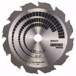 Lame de scie Bosch CONSTRUCT WOOD; 190x2,6x20,0 mm; Z12; 12°