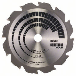 Lame de scie Bosch CONSTRUCT WOOD; 190x2,6x20,0 mm; Z12; 12°